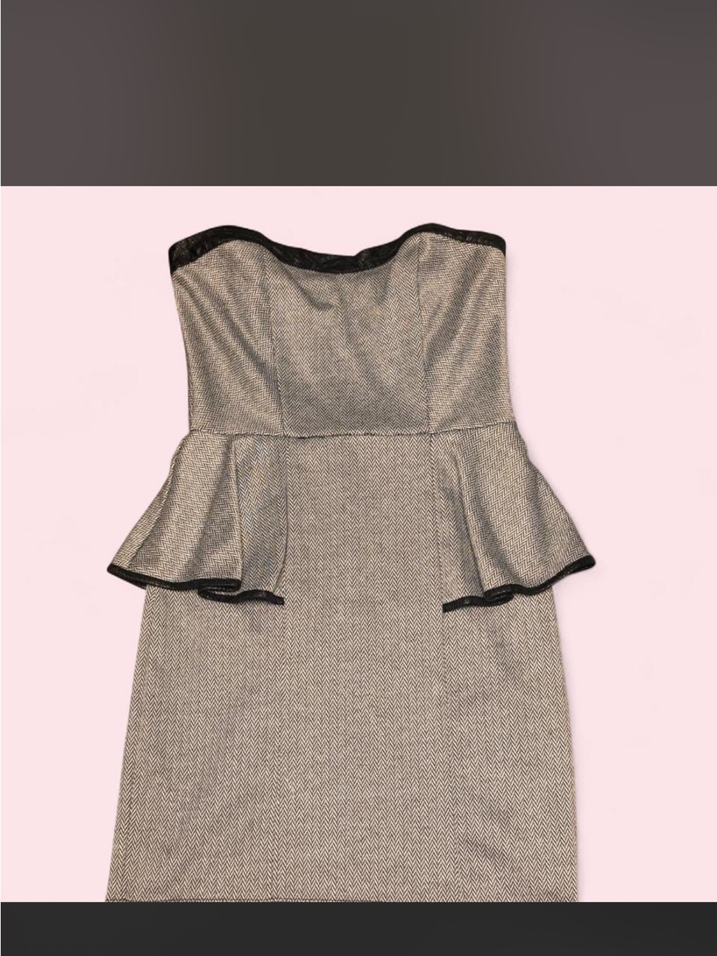 Forever 21 Strapless Peplum Sheath Dress In Light Gray With Black Trim